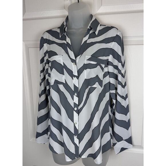 EXPRESS The Portofino Shirt, Zebra Print, Size: S P, Roll Tab Sleeves, 48-023 - Picture 1 of 14